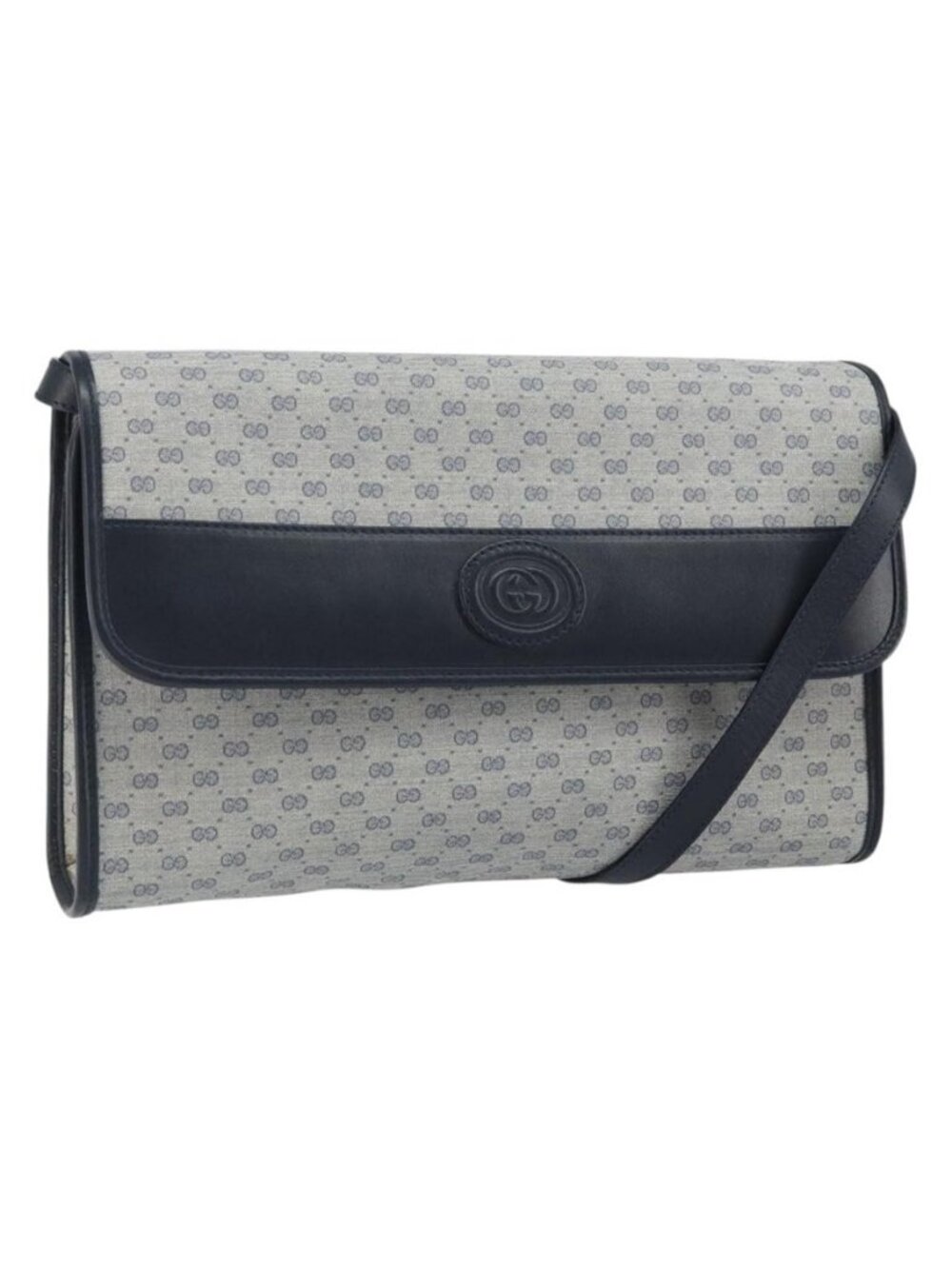 Authentic GUCCI Micro GG Supreme Shoulder Bag PVC Navy Gold 004 58 0264